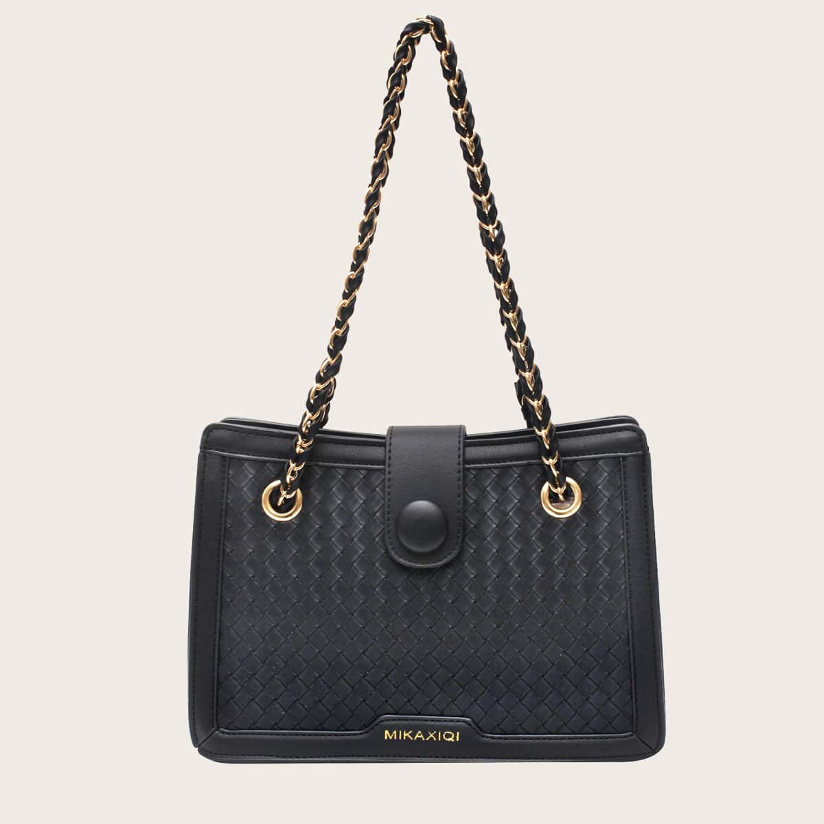 

Braided Letter Graphic Shoulder Bag, Black