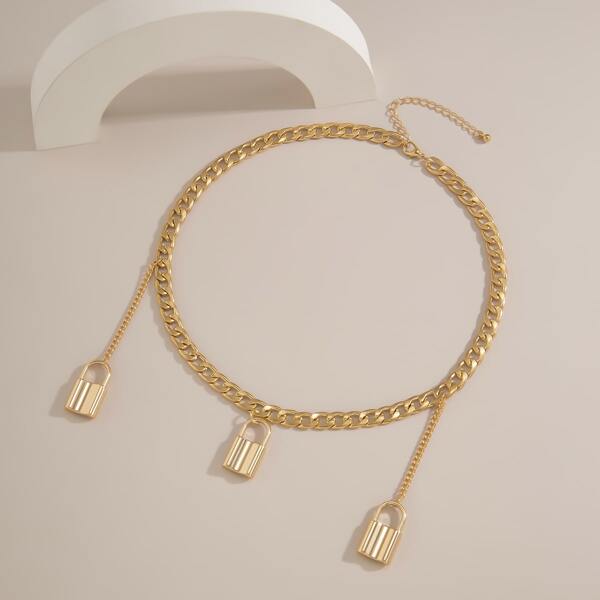 

1pc Lock Charm Chain Necklace, Gold