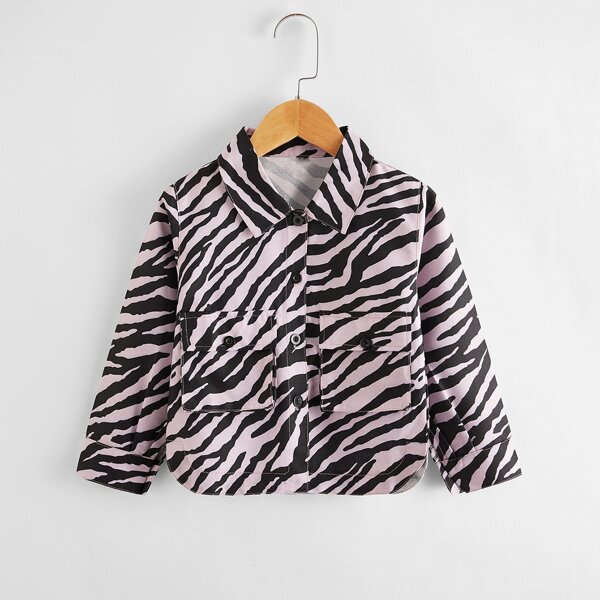 

Toddler Girls Flap Pocket Zebra Stripe Jacket, Multicolor