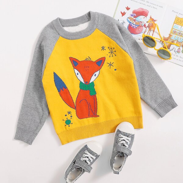 

Toddler Boys Fox Pattern Raglan Sleeve Sweater, Multicolor