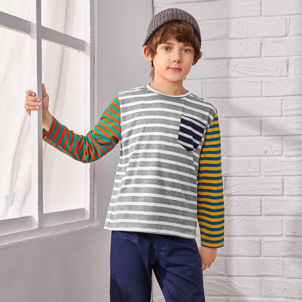 

Boys Patch Pocket Colorblock Striped Tee, Multicolor