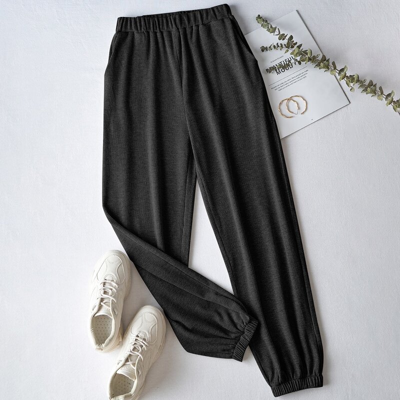 

Solid Elastic Waist Sweatpants, Black