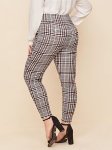 SHEIN Essnce Plus Plaid Overlap Waistband Trousers - Multicolor - View 2