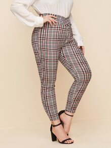 SHEIN Essnce Plus Plaid Overlap Waistband Trousers - Multicolor - View 5