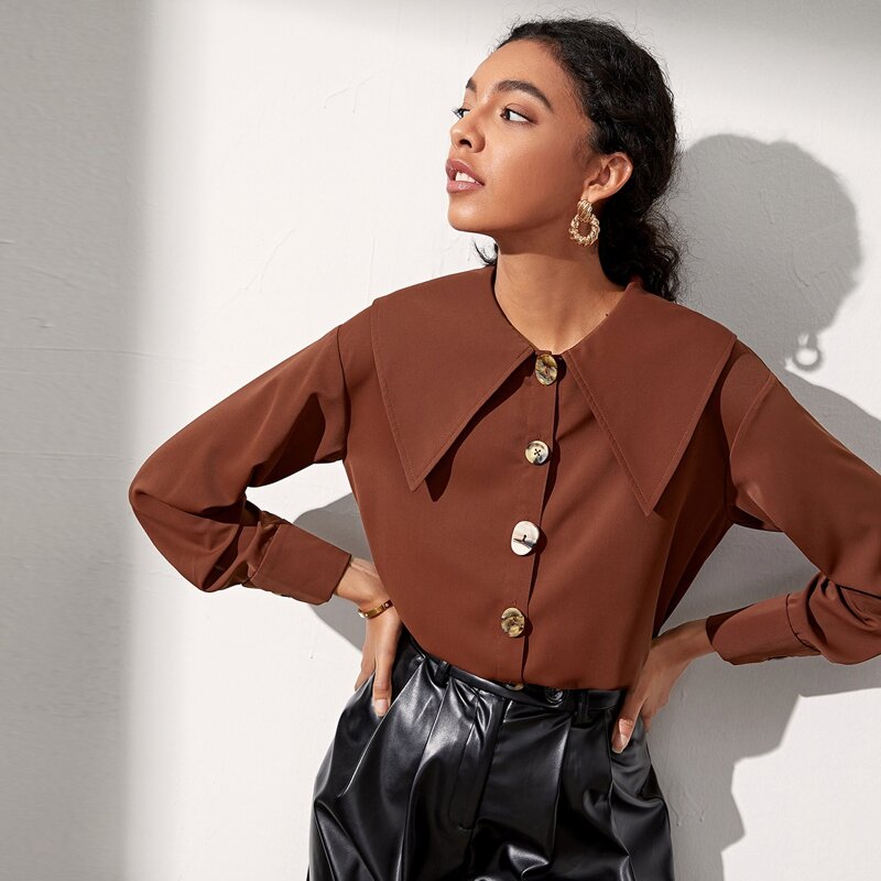 

Button Front Chelsea Collar Blouse, Rust brown