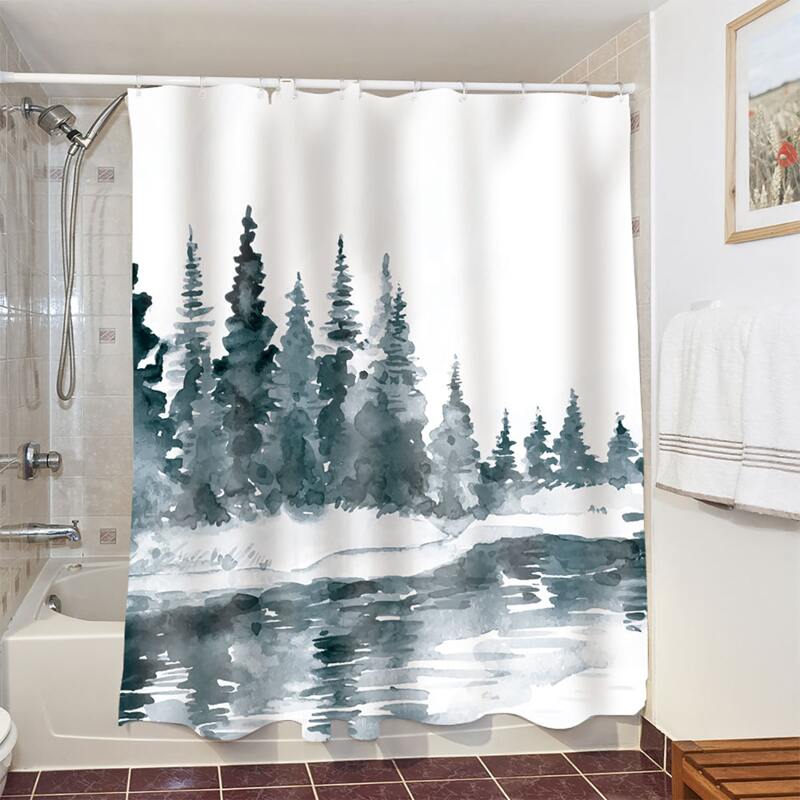 

Landscape Print Shower Curtain With 12hooks, Multicolor