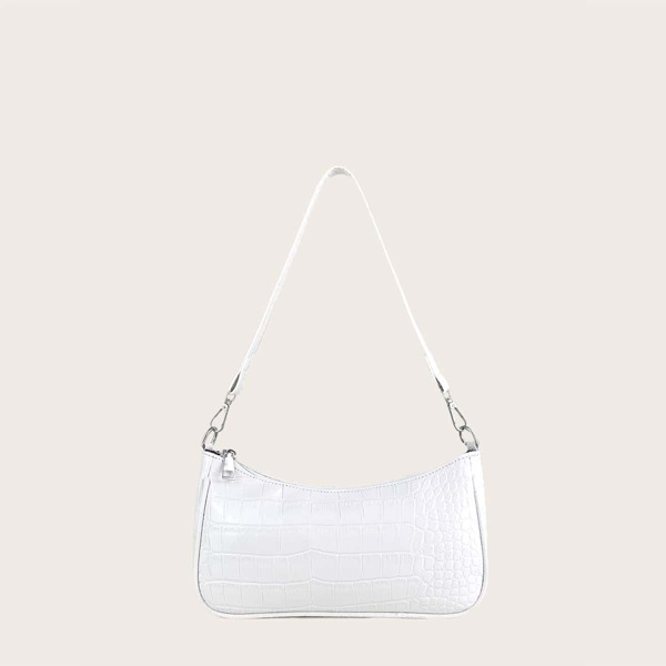 

Croc Embossed Baguette Bag, White