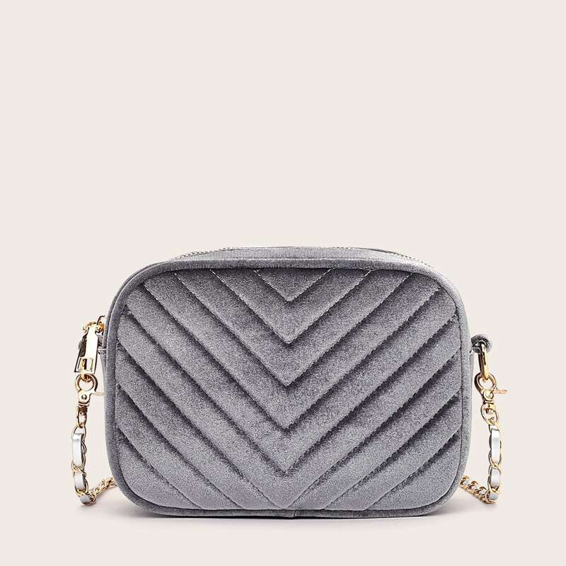 

Chevron Design Velvet Crossbody Bag, Silver