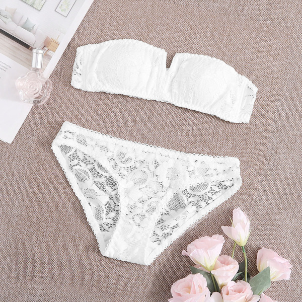 

Floral Lace Bandeau Lingerie Set, White