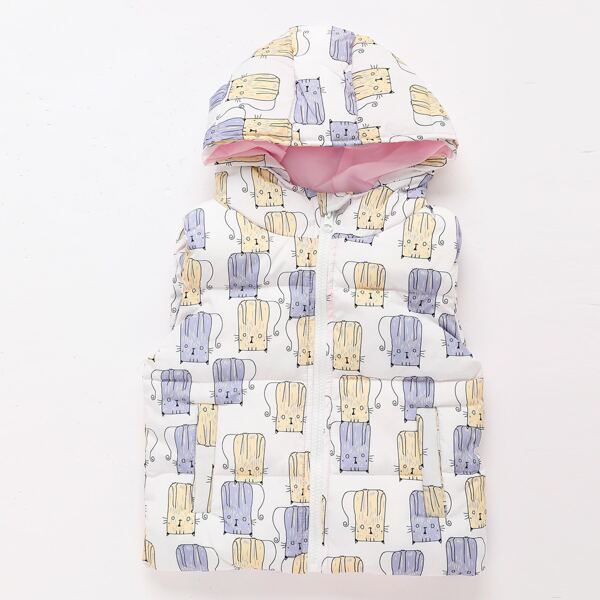 

Toddler Girls Cartoon Graphic Zip Up Hooded Sleeveless Padded Jacket, Multicolor