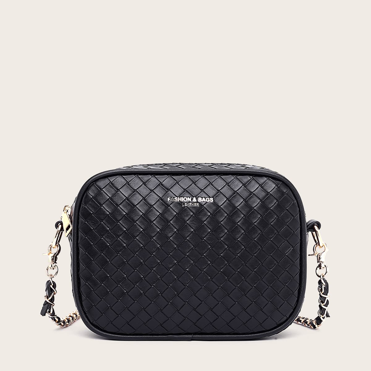 

Braided Design Crossbody Bag, Black