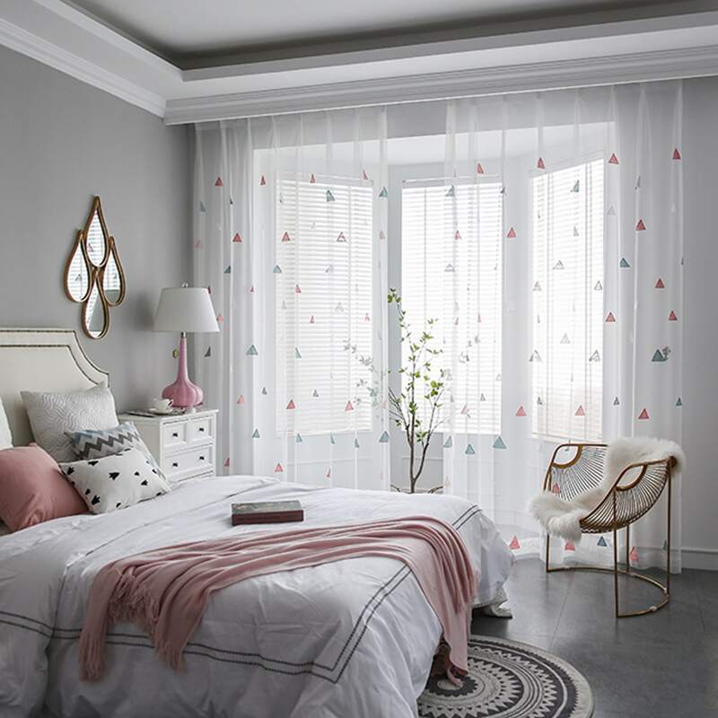 

Triangle Embroidery Single Panel Curtain, White
