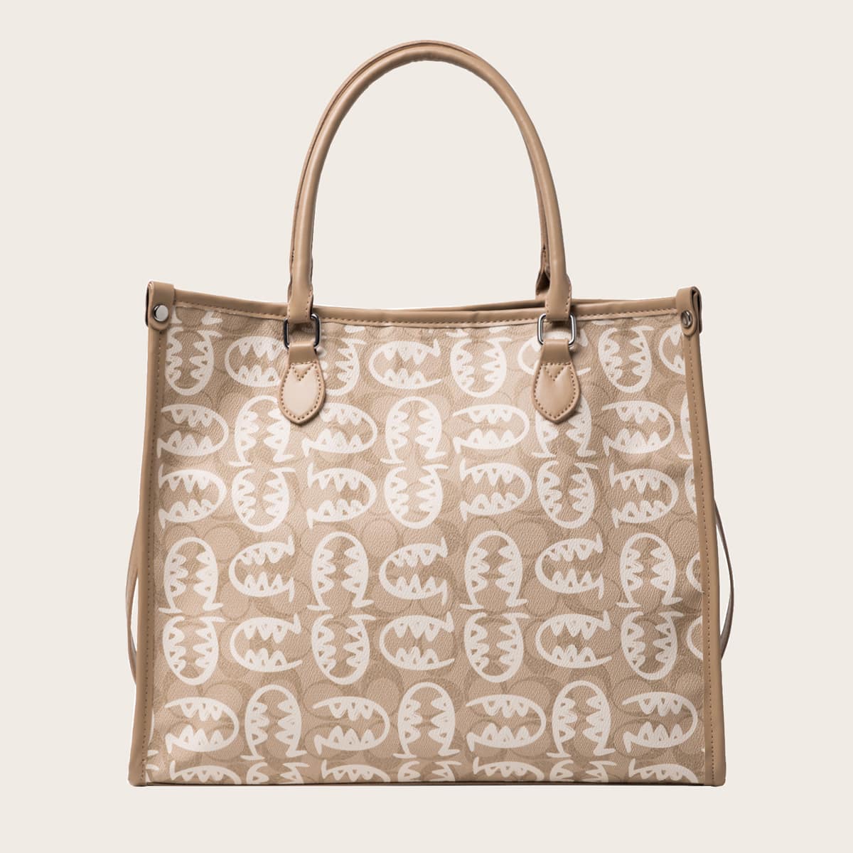 

Geometric Graphic Tote Bag With Inner Pouch, Khaki