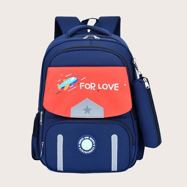 

Kids Color Block Backpack With Pencil Case, Red