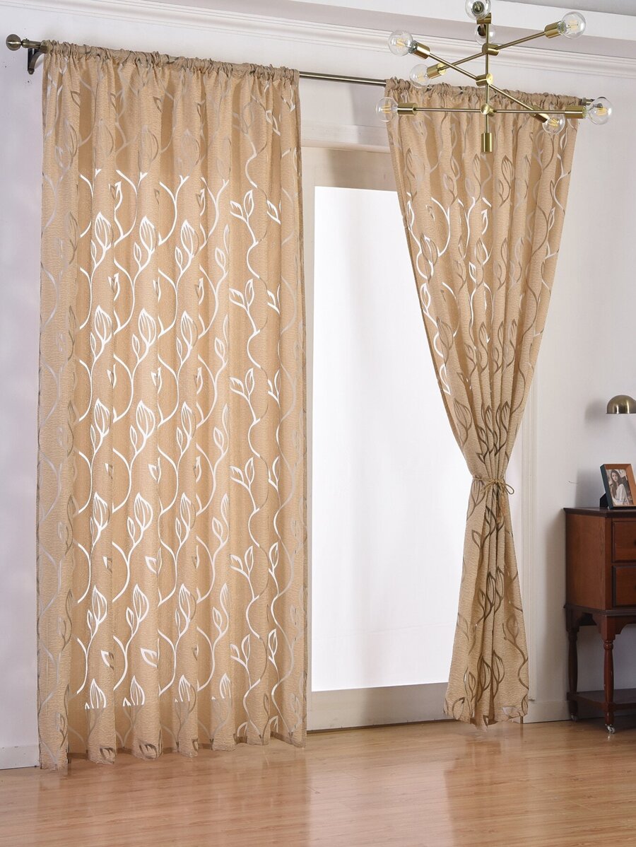 Cortina panel con estampado de hoja - Caqui - Ver 1