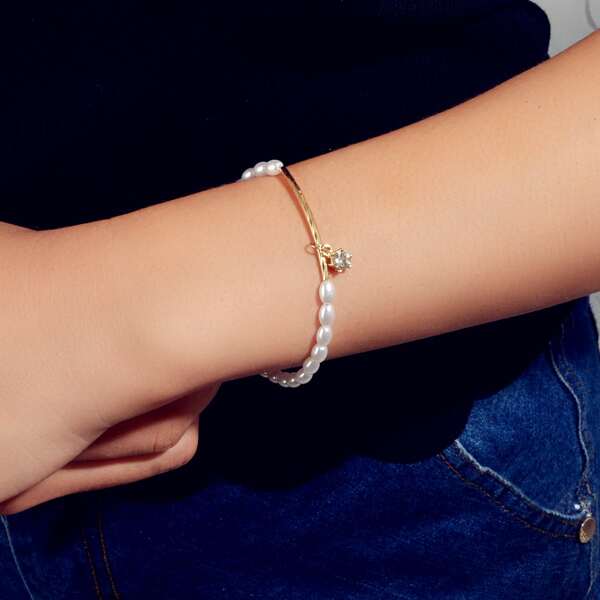 

1pc Faux Pearl Decor Bracelet, Gold