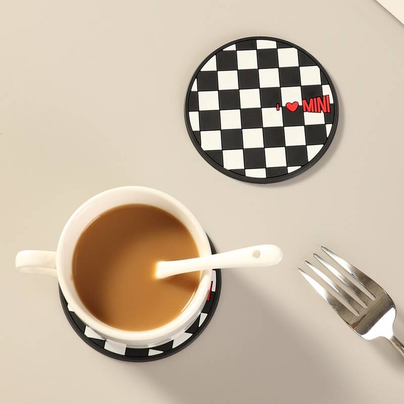 

2pcs Gingham Pattern Coaster, Black and white