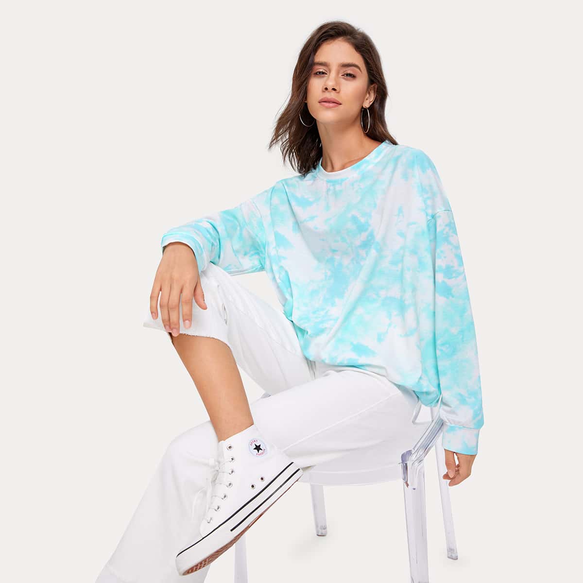 

Tie Dye Oversized Sweatshirt, Mint blue