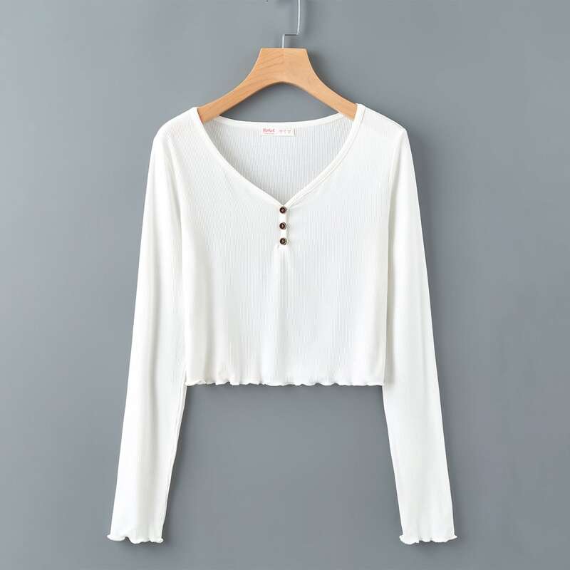 

Solid Button Front Tee, White