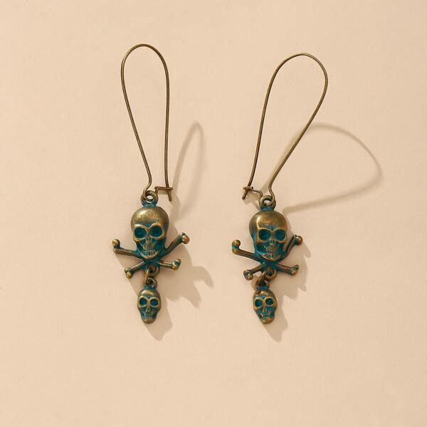 

1pair Halloween Skull Drop Earrings, Ancient bronze