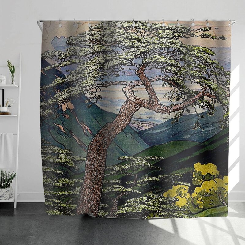 

Tree Print Shower Curtain With 12hooks, Multicolor