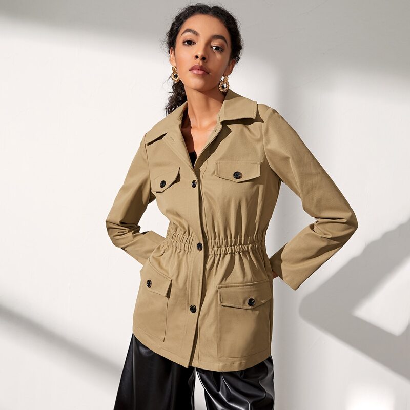 

Single Breasted Flap Detail Coat, Khaki