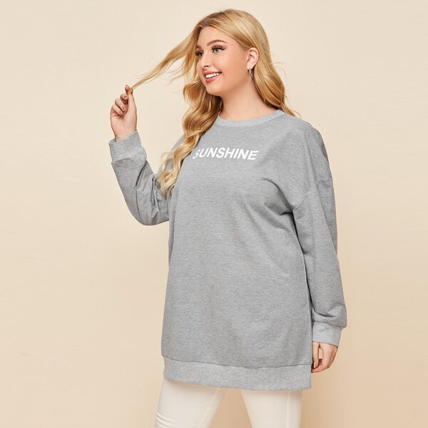 

Plus Letter Print Drop Shoulder Sweatshirt, Light grey