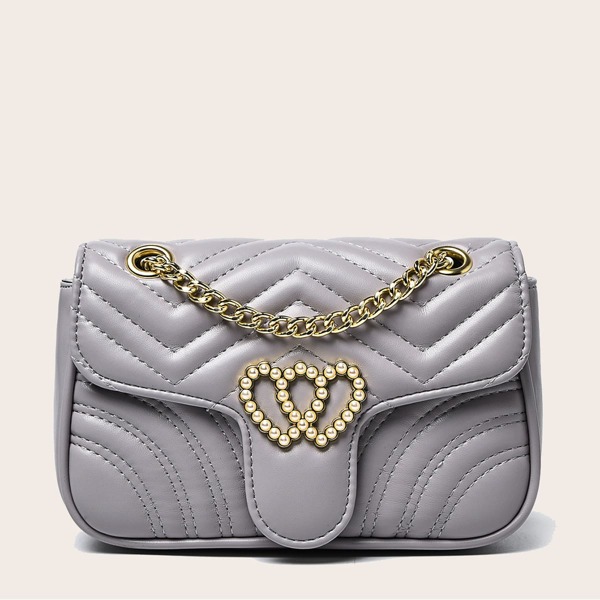 

Faux Pearl Decor Chain Crossbody Bag, Grey