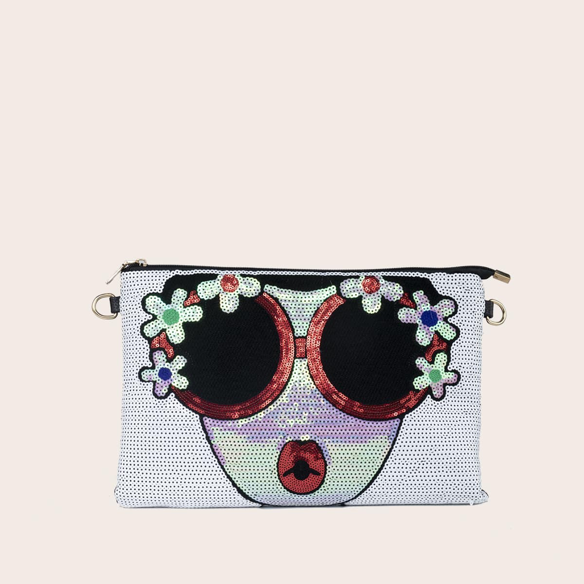 

Figure Graphic Sequin Clutch Bag, White