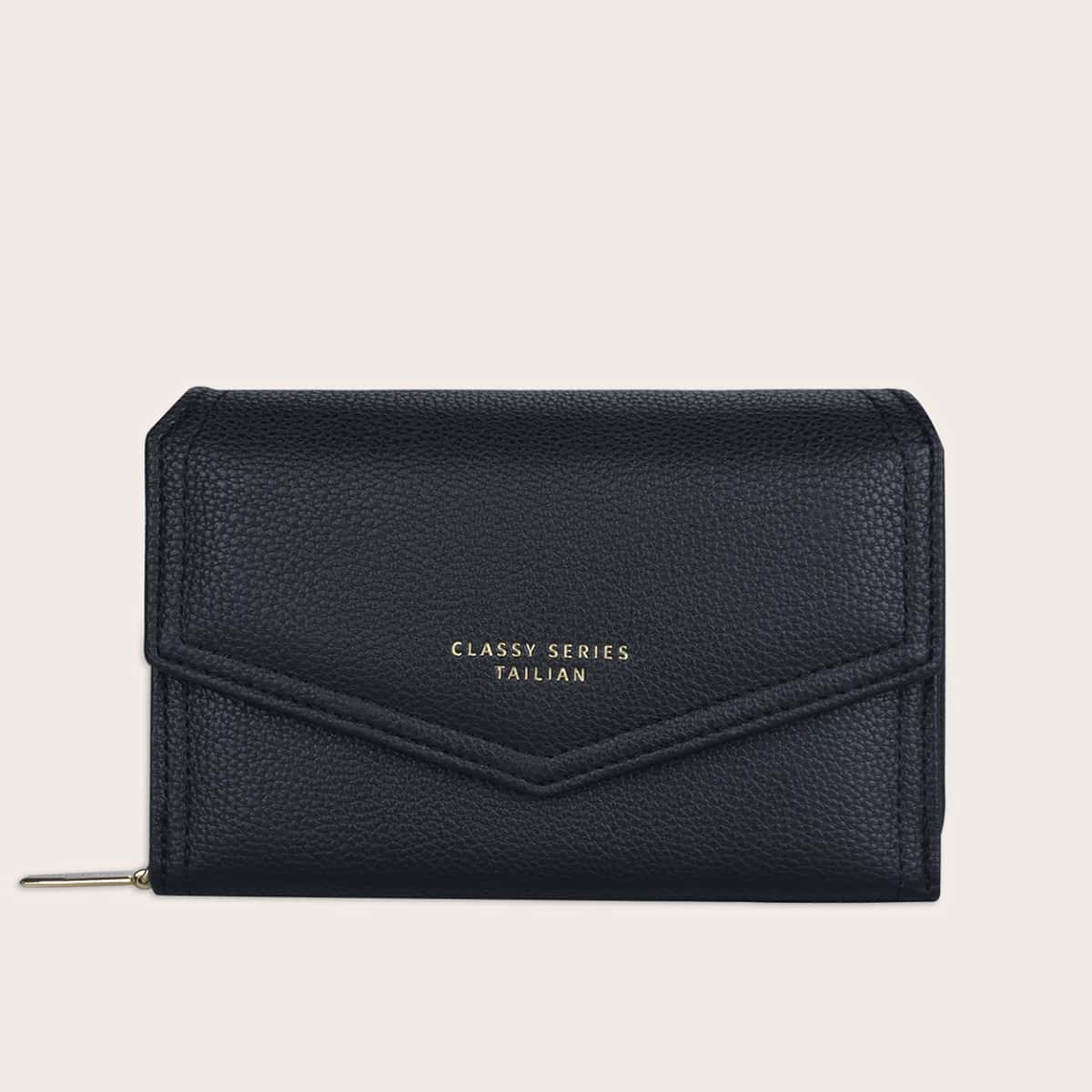 

Letter Graphic Flap Purse, Black
