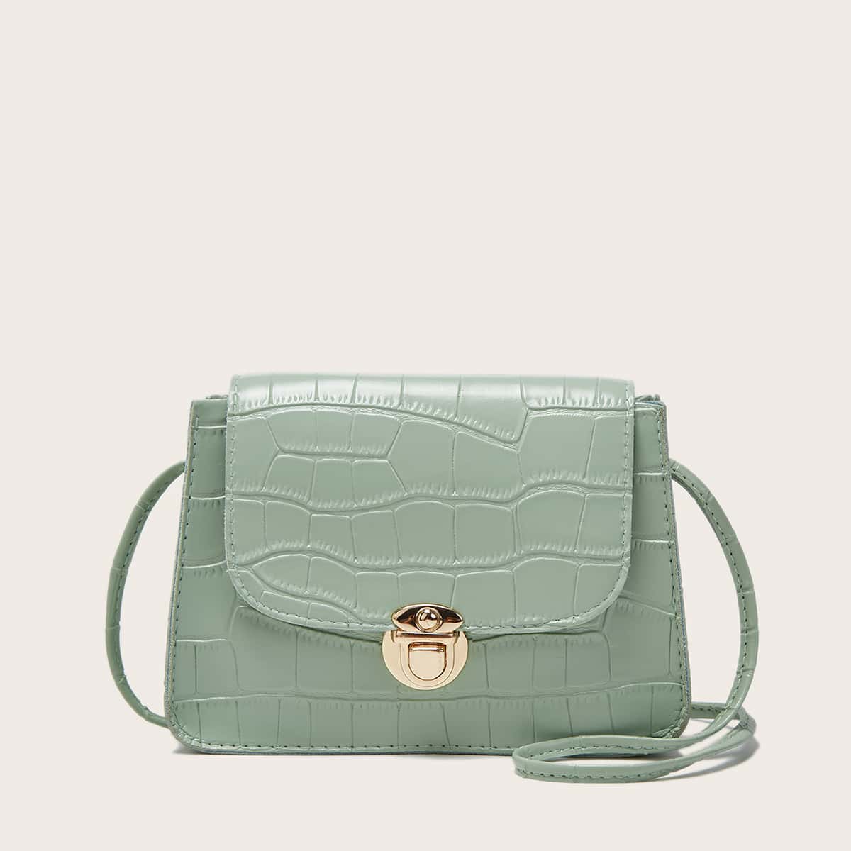 

Croc Embossed Push Lock Crossbody Bag, Green