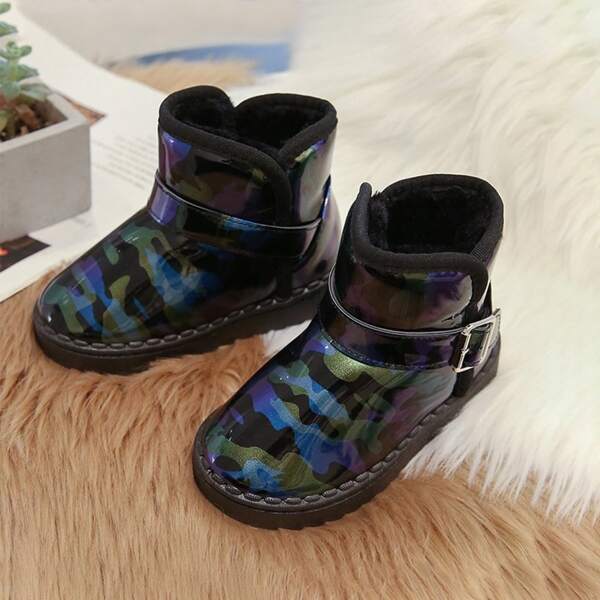 

Boys Camo Print Faux Fur Lined Ankle Boots, Blue