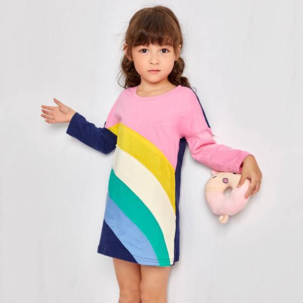 

Toddler Girls Color Block Tee Dress, Multicolor