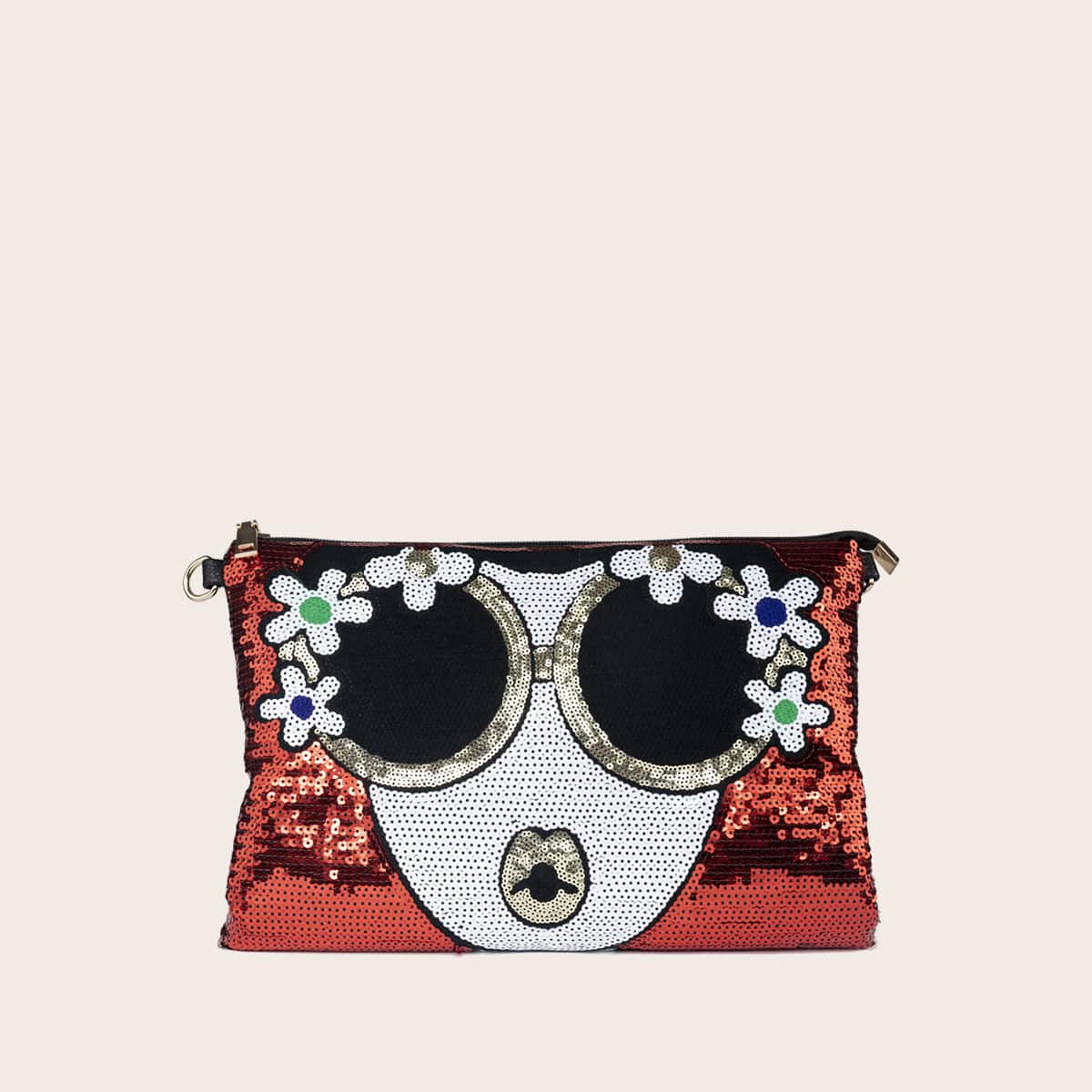 

Figure Graphic Sequin Clutch Bag, Red