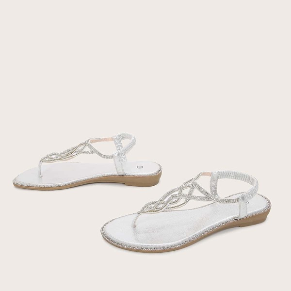 

Rhinestone Decor Thong Sandals, Silver