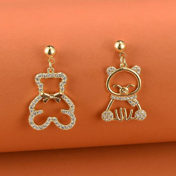 

Rhinestone Bear Drop Earrings, Gold