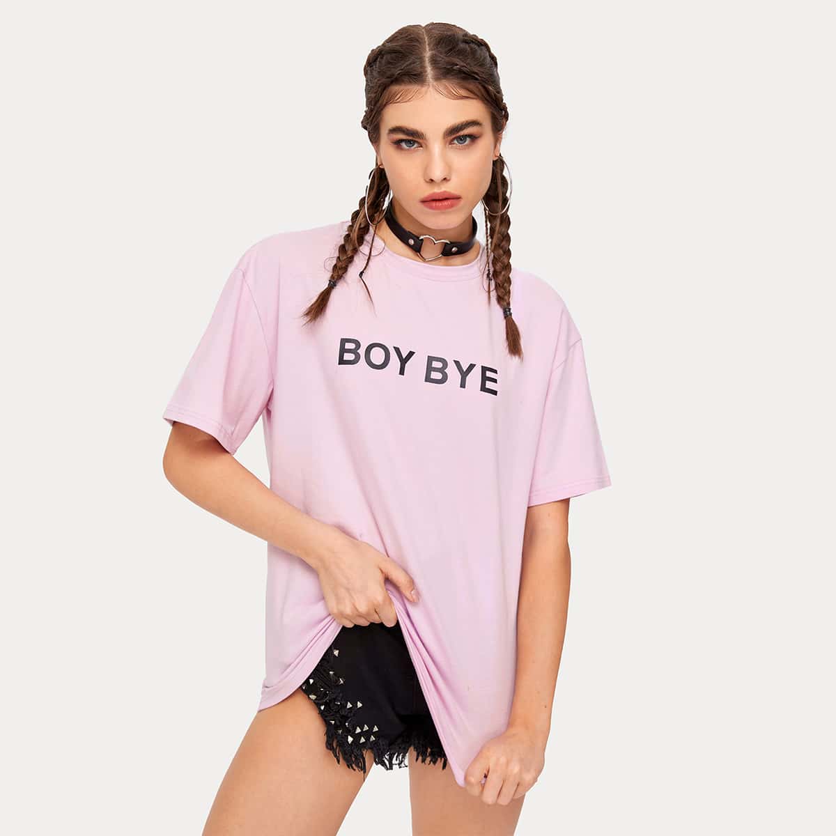 

Letter Graphic Oversized Tee, Baby pink