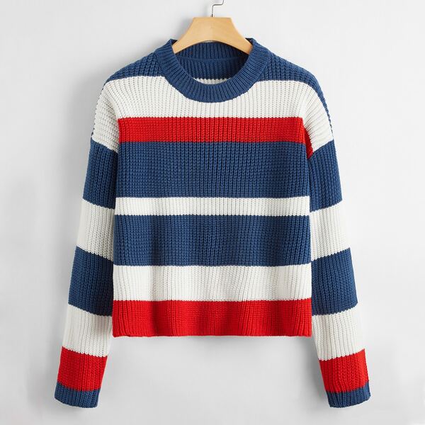 

Plus Drop Shoulder Color Block Sweater, Multicolor