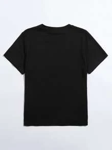 SHEIN Unity 花卉和字母圖案T恤 - 黑色 - 查看 2