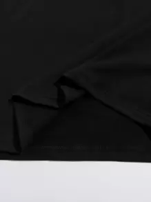 SHEIN Unity 花卉和字母圖案T恤 - 黑色 - 查看 3