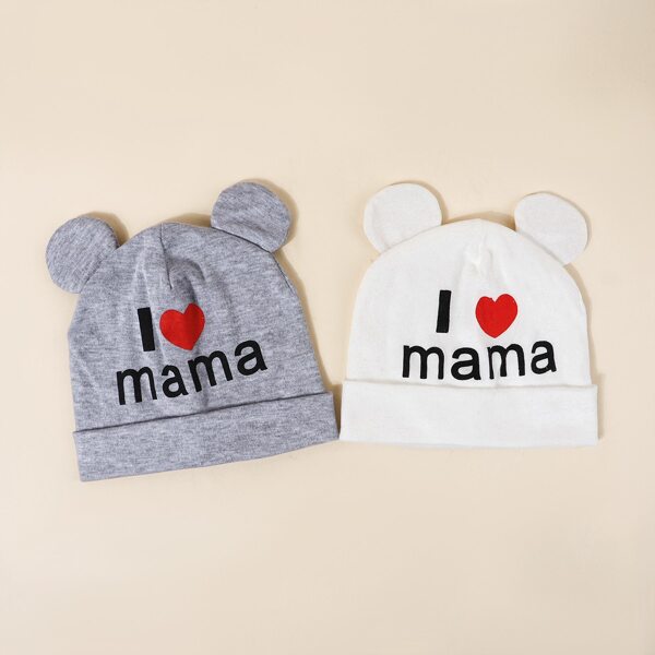 

2pcs Baby Slogan Graphic Beanie, Multicolor