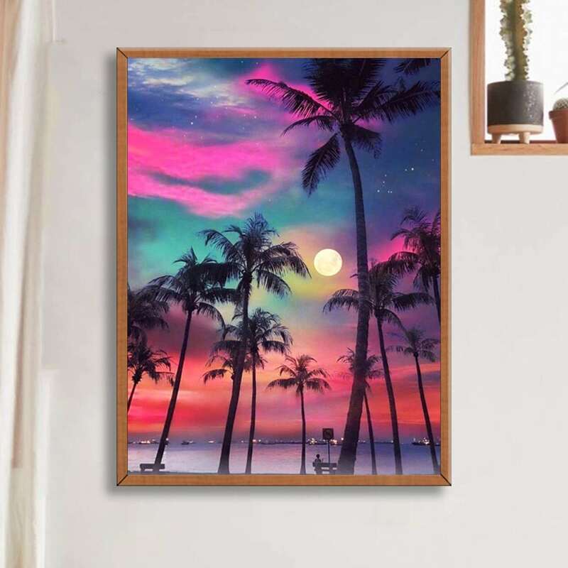 

Coconut Tree Print DIY Diamond Painting Without Frame, Multicolor