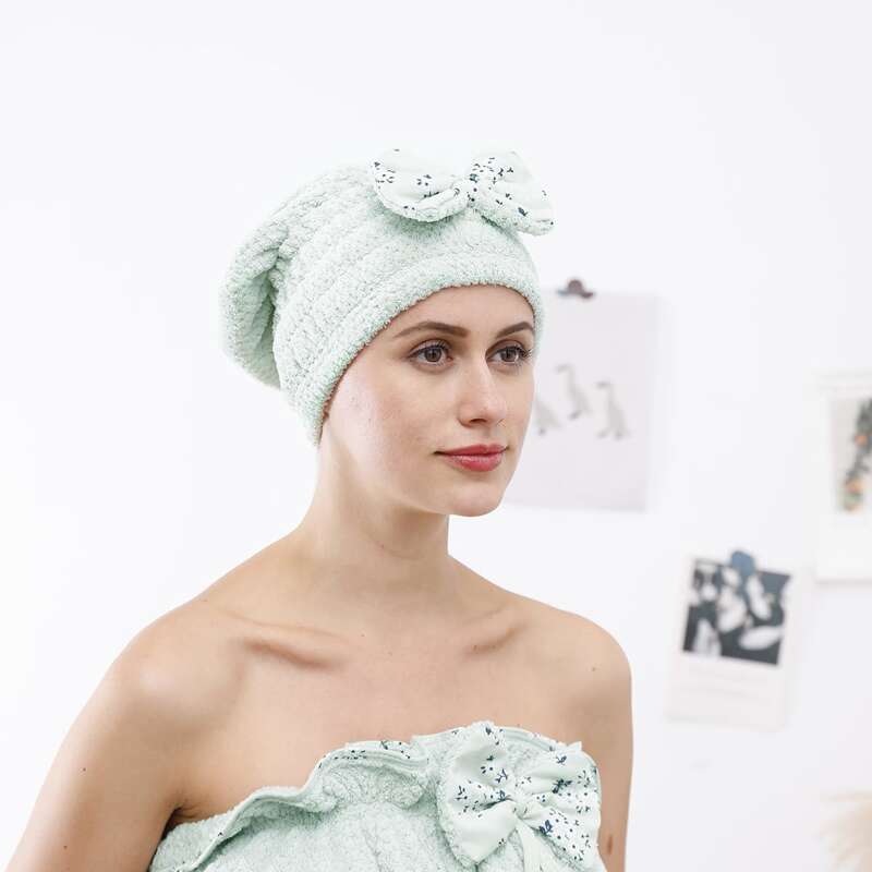 

1pc Bow-knot Decor Dry Hair Cap, Green