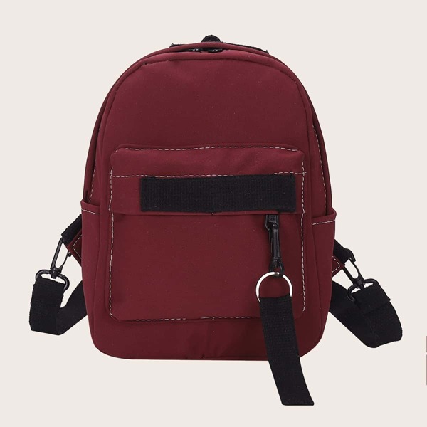 

Stitch Detail Pocket Front Backpack, Red