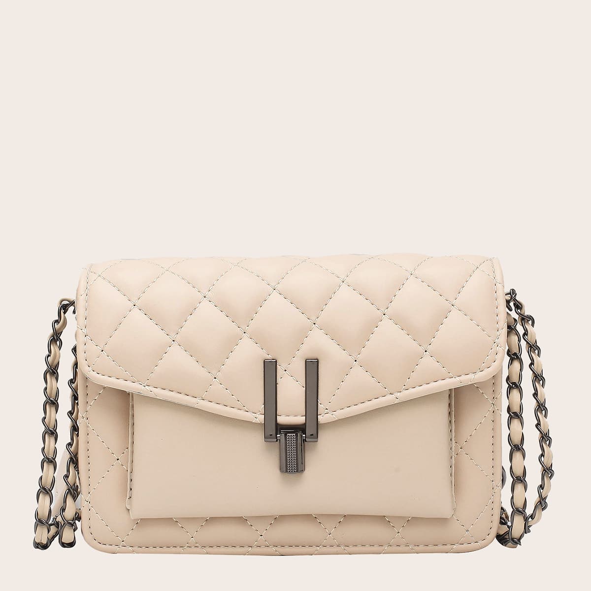 

Quilted Flap Shoulder Bag, Beige