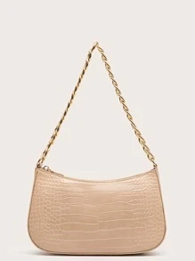 Bolso Baguette Con Cadena Y Estampado De Cocodrilo - Albaricoque - Ver 2