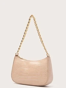 Bolso Baguette Con Cadena Y Estampado De Cocodrilo - Albaricoque - Ver 3