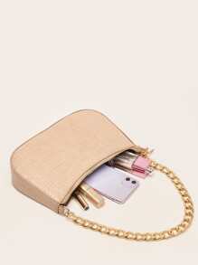 Bolso Baguette Con Cadena Y Estampado De Cocodrilo - Albaricoque - Ver 5