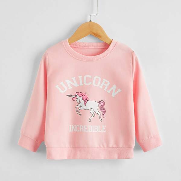 

Toddler Girls Unicorn & Letter Graphic Rib-knit Sweatshirt, Baby pink