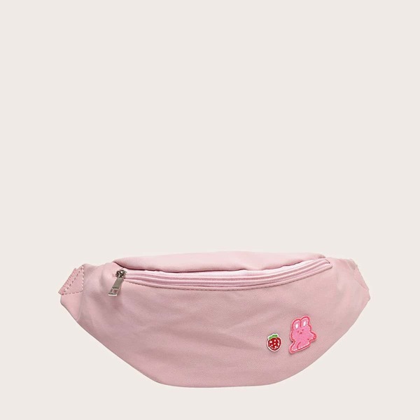 

Cartoon Patch Zip Front Fanny Pack, Pink